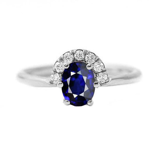 Gemstone Jewelry Oval Blue Sapphire & Diamond Ring 2.50 Carats - Gemstone Ring-harrychadent.ca