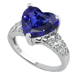 Gemstone Jewelry Ring Heart Ceylon Sapphire With Natural Earth Mined Diamonds 4 Carats
