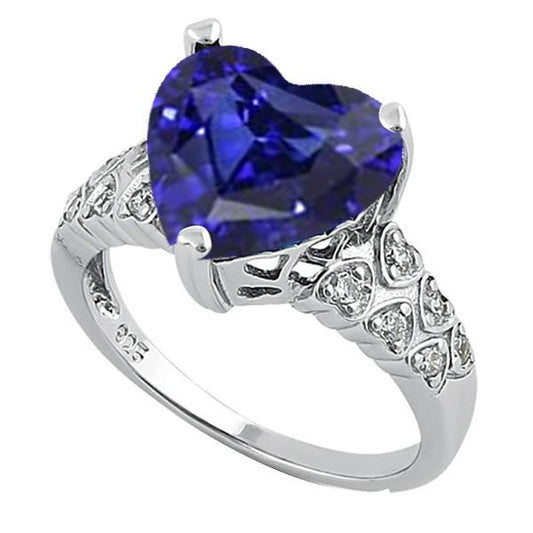 Gemstone Jewelry Ring Heart Ceylon Sapphire With Diamonds 4 Carats - Gemstone Ring-harrychadent.ca