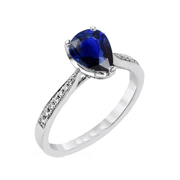 Gemstone Jewelry Ring Pear Deep Blue Sapphire & Diamonds 2.50 Carats - Gemstone Ring-harrychadent.ca