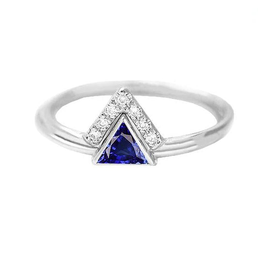Gemstone Jewelry Trillion Ceylon Sapphire Ring 1 Carat Diamonds - Gemstone Ring-harrychadent.ca