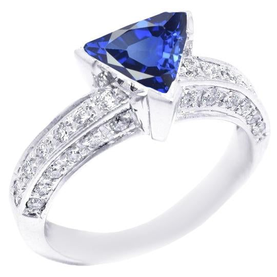 Gemstone Jewelry Trillion Sapphire Ring 3 Carats With Round Diamonds - Gemstone Ring-harrychadent.ca