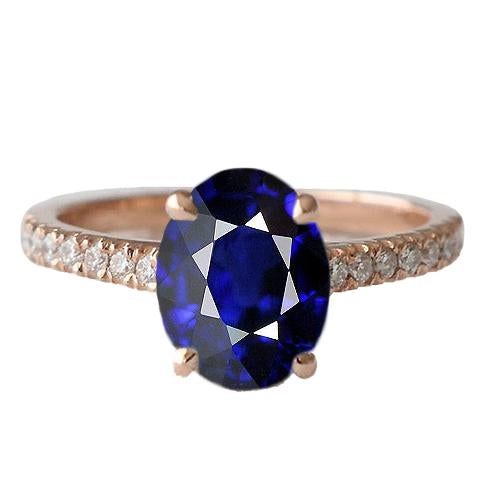 Gemstone Oval Ring Blue Sapphire & Pave Set Diamonds 3.50 Carats - Gemstone Ring-harrychadent.ca