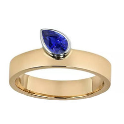 Gemstone Pear Blue Sapphire Anniversary Ring Two Tone Gold 1 Carat