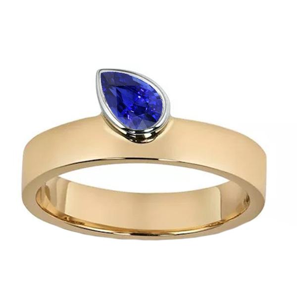 Gemstone Pear Blue Sapphire Anniversary Ring Two Tone Gold 1 Carat - Gemstone Ring-harrychadent.ca
