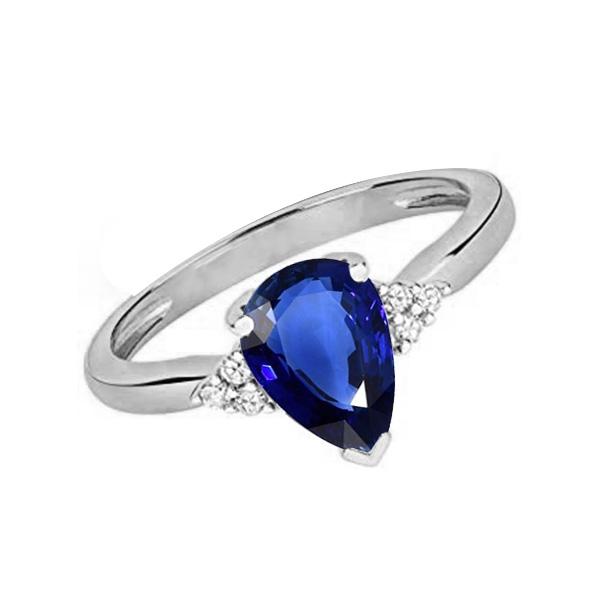 Gemstone Pear Deep Blue Sapphire Ring & Diamonds 2.50 Carats - Gemstone Ring-harrychadent.ca