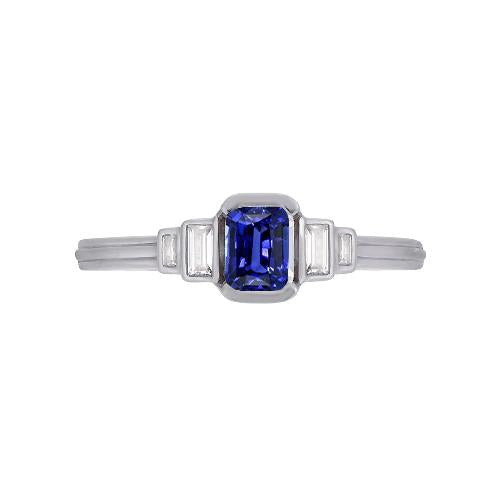 Gemstone Emerald Blue Sapphire Ring 5 Stone Baguette Diamonds 2 Carats - Gemstone Ring-harrychadent.ca