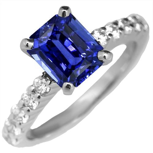 Gemstone Emerald Blue Sapphire Ring With Diamond Accents 2.50 Carats - Gemstone Ring-harrychadent.ca