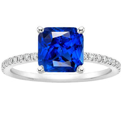 Gemstone Radiant Blue Sapphire Ring With Natural Earth Mined Diamond Accents 3.50 Carats