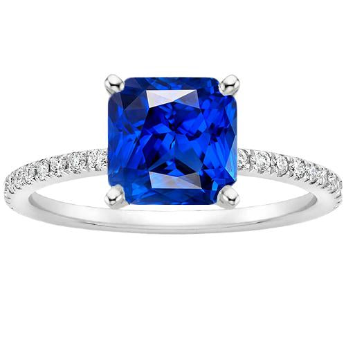 Gemstone Radiant Blue Sapphire Ring With Diamond Accents 3.50 Carats - Gemstone Ring-harrychadent.ca