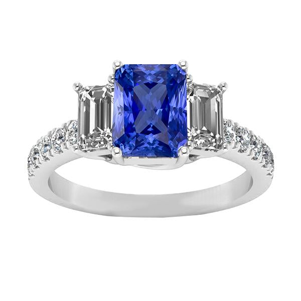 Gemstone Radiant Sapphire Ring Emerald & Round Diamonds 3 Carats - Gemstone Ring-harrychadent.ca