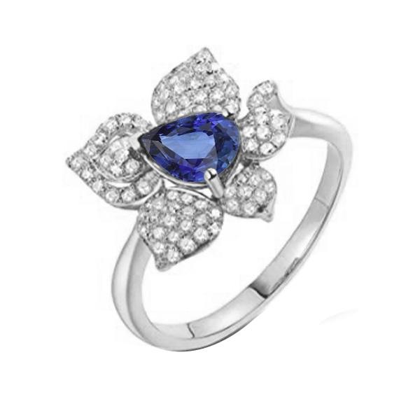 Gemstone Ring Blue Sapphire & Diamonds 2.50 Carats Flower Style - Gemstone Ring-harrychadent.ca