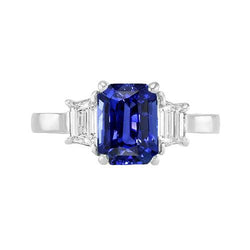 Gemstone Ring Blue Sapphire Emerald & Trapezoid Diamond 2.50 Carats