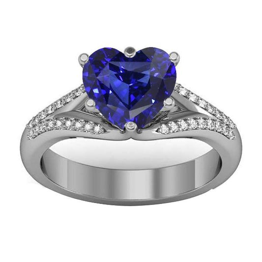 Gemstone Ring Ceylon Sapphire Diamond Pave Split Shank 3.50 Carats - Gemstone Ring-harrychadent.ca