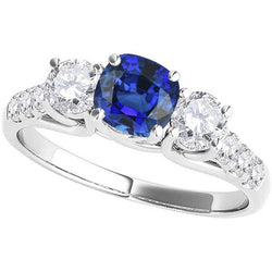 Gemstone Ring Cushion Sapphire Trellis Setting Natural Earth Mined Diamonds 3.50 Carats