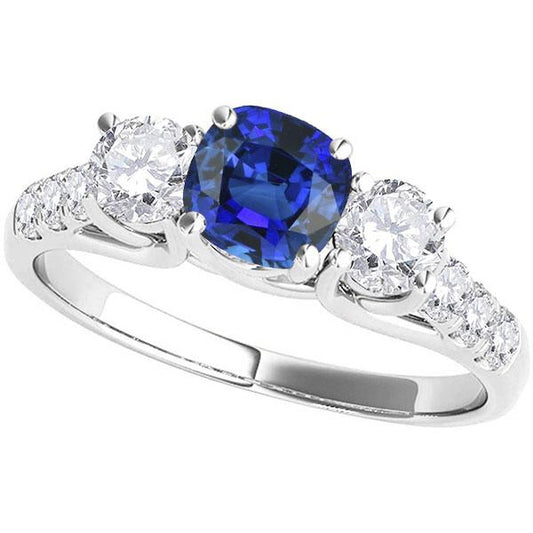 Gemstone Ring Cushion Sapphire Trellis Setting Diamonds 3.50 Carats - Gemstone Ring-harrychadent.ca