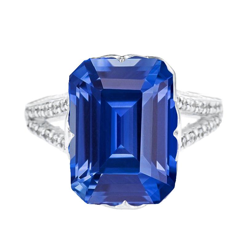 Gemstone Ring Emerald Blue Sapphire Split Shank 5.50 Carats Jewelry - Gemstone Ring-harrychadent.ca