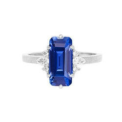 Gemstone Ring Emerald Ceylon Sapphire Pear & Round Natural Earth Mined Diamonds 3 Carats