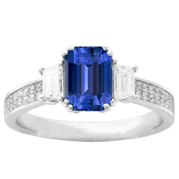 Gemstone Ring Emerald Sapphire 4.50 Carats Trapezoid & Round Diamonds - Gemstone Ring-harrychadent.ca