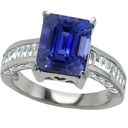 Gemstone Ring Emerald Sapphire Baguette & Round Natural Earth Mined Diamonds 4.50 Carats