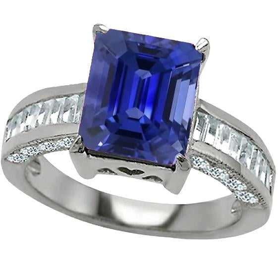 Gemstone Ring Emerald Sapphire Baguette & Round Diamonds 4.50 Carats - Gemstone Ring-harrychadent.ca