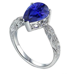 Gemstone Ring Filigree Shank Ceylon Sapphire & Diamonds 2 Carats