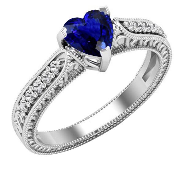 Gemstone Ring Heart Blue Sapphire Jewelry Milgrain Shank 2 Carats - Gemstone Ring-harrychadent.ca