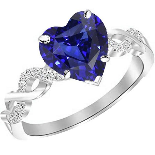 Gemstone Ring Heart Cut Blue Sapphire Infinity Style 4 Carats Diamond - Gemstone Ring-harrychadent.ca