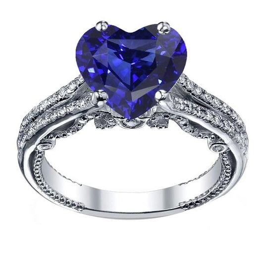 Gemstone Ring Heart Cut Sri Lankan Sapphire 4.50 Carats Filigree Shank - Gemstone Ring-harrychadent.ca
