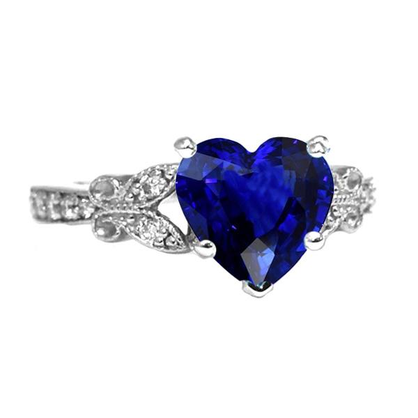 Gemstone Ring Heart Cut Sri Lankan Sapphire Butterfly Style 3 Carats - Gemstone Ring-harrychadent.ca