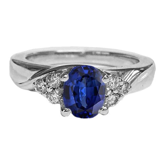 Gemstone Ring Oval Cut Blue Sapphire & Diamonds 3 Carats White Gold - Gemstone Ring-harrychadent.ca