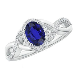 Gemstone Ring Oval Sapphire Natural Earth Mined Diamond Accented Twisted Shank 5.50 Carats