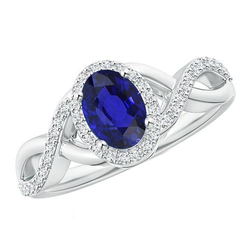 Gemstone Ring Oval Sapphire Diamond Accented Twisted Shank 5.50 Carats - Gemstone Ring-harrychadent.ca