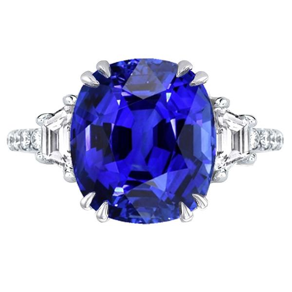 Gemstone Ring Oval Sapphire Trapezoid & Pave Set Diamonds 5.50 Carats - Gemstone Ring-harrychadent.ca