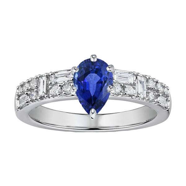 Gemstone Ring Pear Blue Sapphire 3 Carats Marquise & Round Diamonds - Gemstone Ring-harrychadent.ca