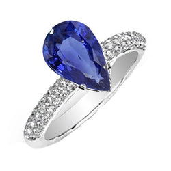Gemstone Ring Pear Ceylon Sapphire & Pave Set Natural Earth Mined Diamonds 5.50 Carats
