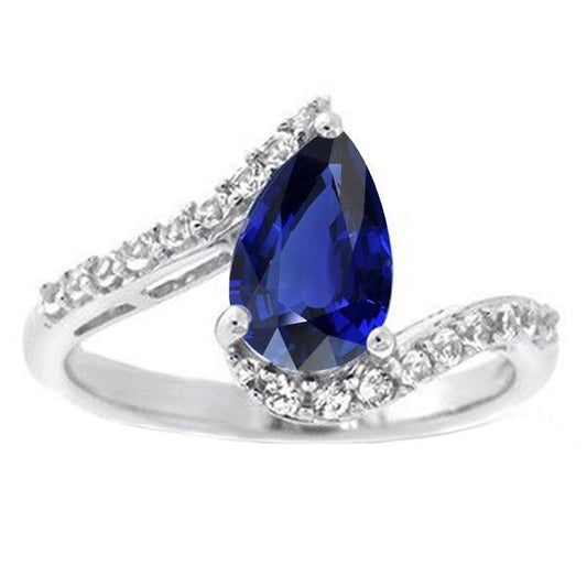 Gemstone Ring Pear Ceylon Sapphire Tension Style & Accents 3 Carats - Gemstone Ring-harrychadent.ca
