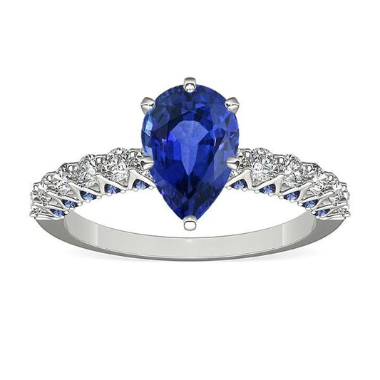 Gemstone Ring Pear With Round Blue Sapphire & Diamond Accents 3 Carats - Gemstone Ring-harrychadent.ca