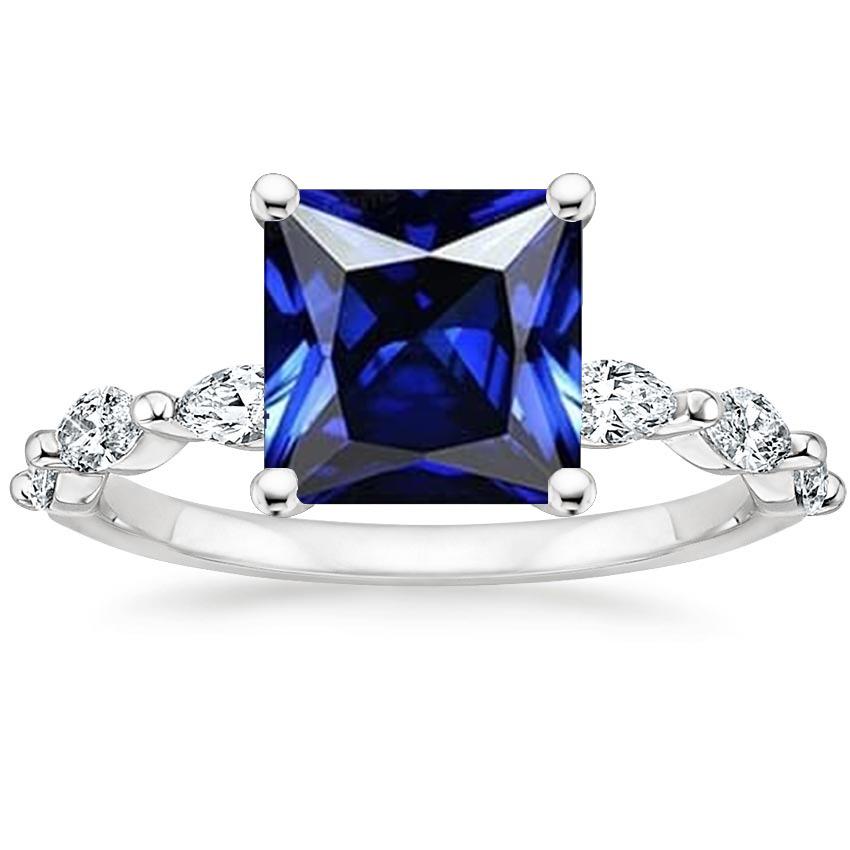 Gemstone Ring Princess Blue Sapphire & Pear Diamond Accents 5.50 Carat - Gemstone Ring-harrychadent.ca