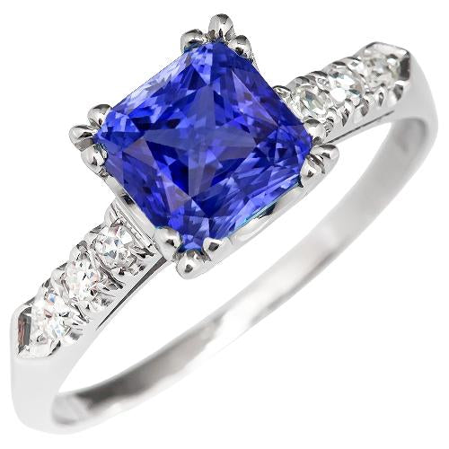 Gemstone Ring Radiant Blue Sapphire Prong Set Diamonds 2.50 Carats - Gemstone Ring-harrychadent.ca