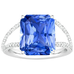 Gemstone Ring Radiant Blue Sapphire Split Shank Round Natural Earth Mined Diamond 5 Carats