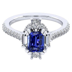 Gemstone Ring Emerald Sapphire Baguette & Pave Set Diamond 3.50 Carats