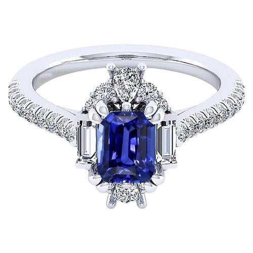 Gemstone Ring Emerald Sapphire Baguette & Pave Set Diamond 3.50 Carats- Gemstone Ring-harrychadent.ca