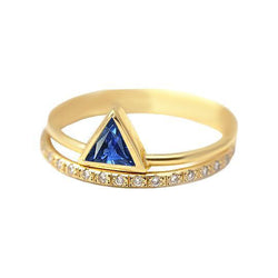 Gemstone Ring Trillion Bezel Set Blue Sapphire 1 Carat Natural Earth Mined Diamonds Gold