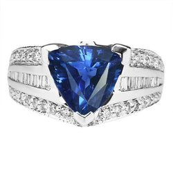 Gemstone Ring Trillion Sapphire 4.50 Carats Baguette & Round Natural Earth Mined Diamonds