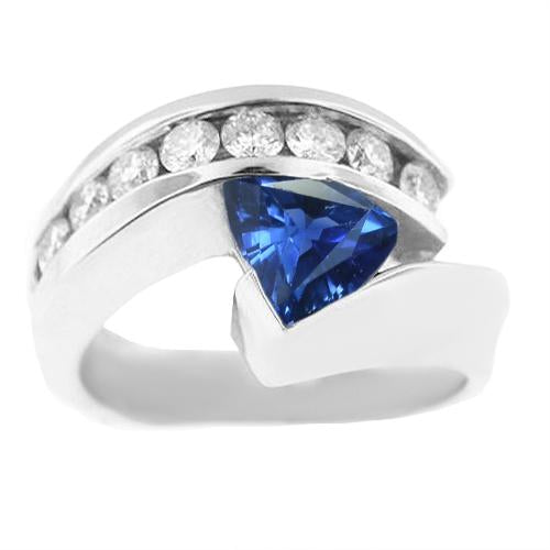 Gemstone Ring Trillion Sapphire Channel Set Diamonds 1.50 Carats - Gemstone Ring-harrychadent.ca