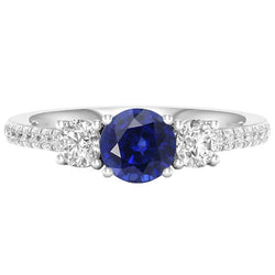 Gemstone Round Sapphire Ring 3 Stone Style Natural Earth Mined Diamonds 6.50 Carats Gold