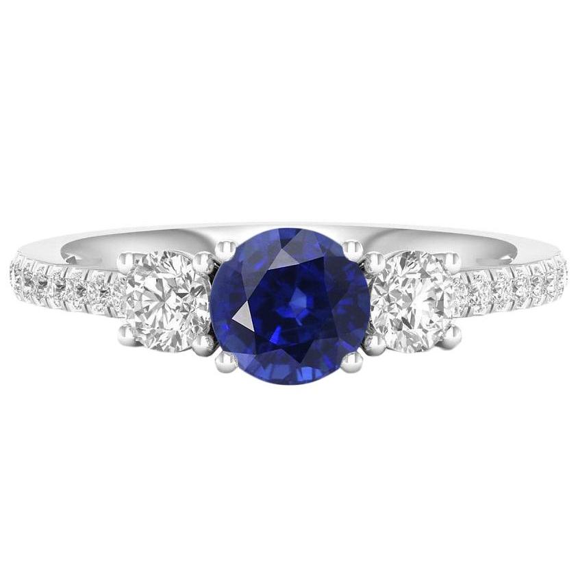 Gemstone Round Sapphire Ring 3 Stone Style Diamonds 6.50 Carats Gold - Gemstone Ring-harrychadent.ca