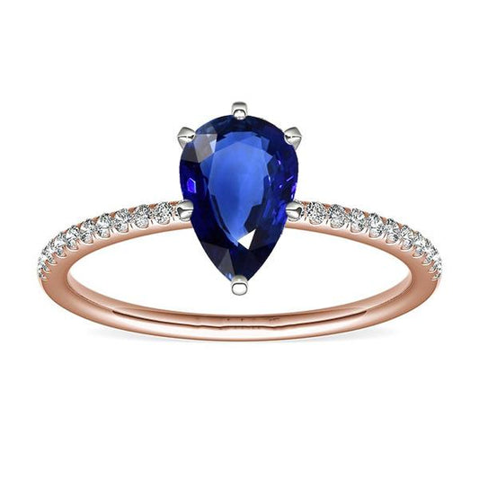 Gemstone Solitaire Blue Sapphire Ring & Pave Set Diamond 3.50 Carats - Gemstone Ring-harrychadent.ca