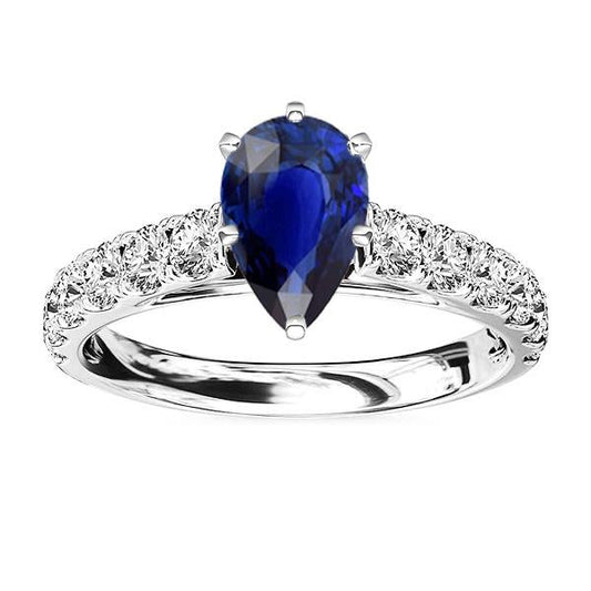 Gemstone Solitaire Blue Sapphire Ring With Round Diamonds 3.50 Carats - Gemstone Ring-harrychadent.ca